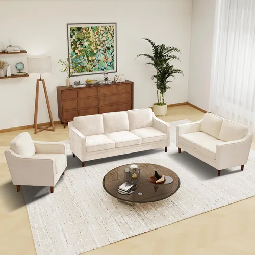 Vista 33 de Kingfun Juego de muebles para sala de estar, sofá de 3 plazas y sofá biplaza, juego de sofás de estilo moderno de mediados de siglo, sofá