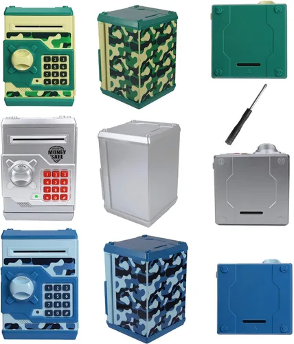 Vista 4 de 3 huchas electrónicas para niños, 3 unidades, gran juguete de regalo para niños y niñas, caja de ahorro de dinero con contraseña, regalo perfecto