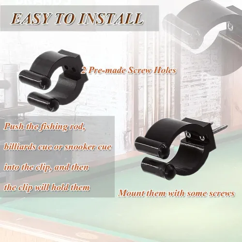 Vista 5 de Soporte para taco de billar, 10 clips de plástico para cañas de pescar, soporte para palos de billar, clips de soporte para palos de billar