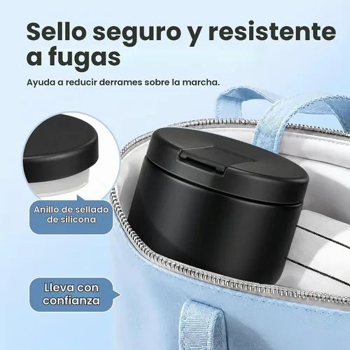 Vista 6 de Pawtong Tarro de comida aislado al vacío de 12 onzas con tapa de hebilla, termo de sopa de boca ancha para comida caliente para niños, contenedor