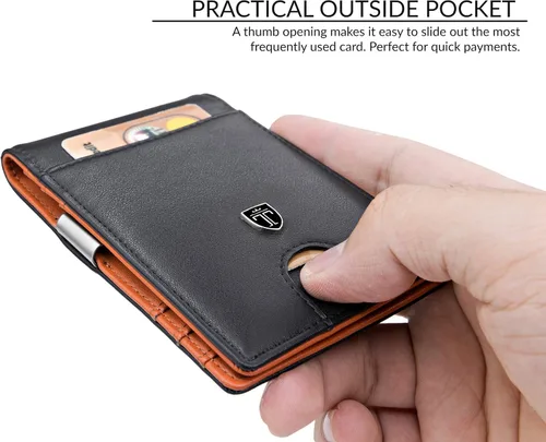 Vista 4 de TRAVANDO - Cartera delgada para hombres con clip de dinero y bloqueador de lector RFID Seattle mini de plegado doble