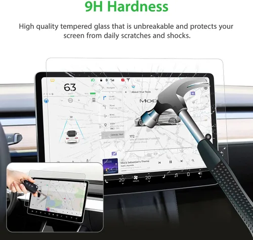 Vista 5 de Bioton Protector de pantalla de vidrio con nanotectura diseñado para Tesla Model 3 (2023-2017) / Tesla Model Y (2024-2020), pantalla táctil