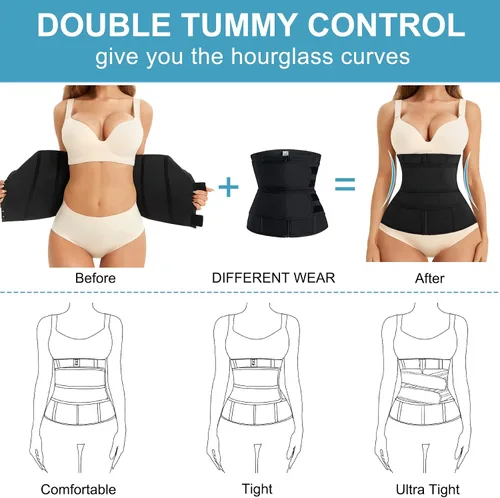 Vista 5 de WANFISTO Entrenador de cintura para mujer, corsé de cintura 2 en 1, faja moldeadora de cuerpo de reloj de arena, Negro