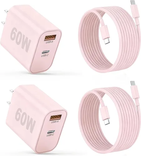 Vista 15 de Cargador para iPhone 17/16/15 Pro/Pro Max, cargador de pared USB-C de doble puerto con PD 40 W y carga rápida QC 20 W, cable USB-C de 10 pies