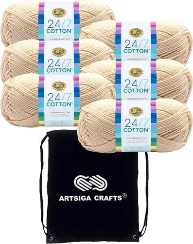 Vista 8 de Lion Brand 24/7 Algodón Blanco 761-100 (6-Carrillos - Mismo Lote de Tinta) Hila Gruesa Media #4 de Algodón para Crochet y Tejido con Bolsa