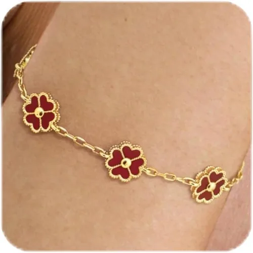 Vista 7 de NECOCY Pulsera de trébol para mujer, moderna chapada en oro de 18 quilates, cuatro hojas, juego de pulseras de flores de la suerte, ajustables