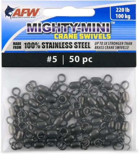 Vista 13 de AFW American Fishing Wire Fishing Swivels - Mighty Mini 100% Stainless Steel Crane Swivels, 3X Stronger Than Brass, for Terminal Tackle Box, Up to