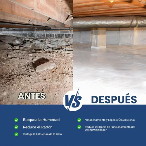 Vista 6 de ALORAIR Barrera de vapor Crawl Space de 6 mil 12'x100', Tela Protectora Barrera de vapor para encapsulación de espacio de rastreo, control