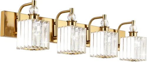 Vista 10 de Ralbay - Luces de tocador de cristal, 2 luces, modernas lámparas de cromo de cristal para iluminación de baño, para usar sobre el espejo