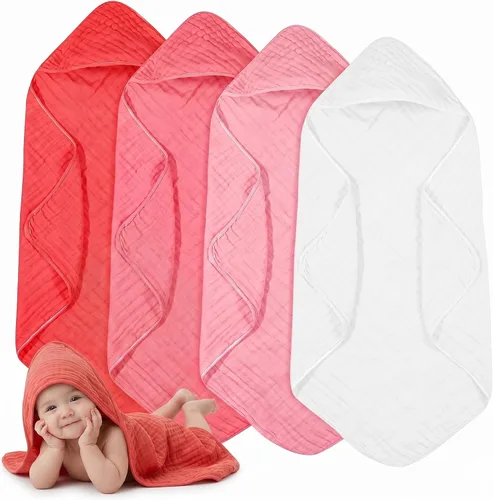 Vista 15 de Peryiter 6 piezas de toallas de muselina con capucha para bebé, toalla de baño de 81x81 cm de algodón para recién nacidos, mantas de bebé