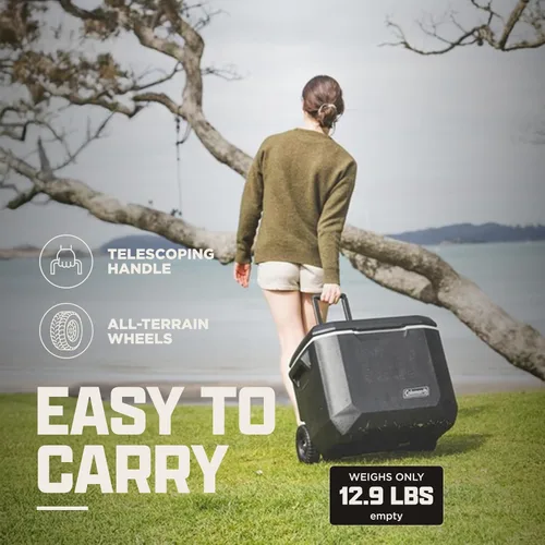 Vista 5 de Coleman Xtreme 50qt, enfriador rodante con ruedas, aislamiento de pared extra mantiene el hielo hasta 5 días, hielera portátil con ruedas