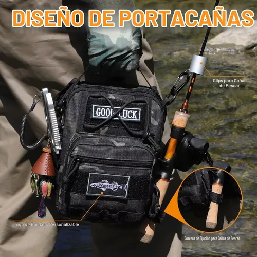Vista 5 de Dovesun Mochila Pequeña de Pesca, Mochila Bandolera Impermeable para Pesca con Mosca con Cajas de Aparejos