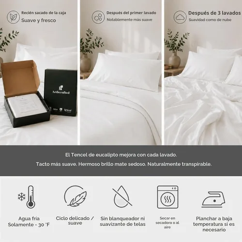 Vista 8 de Sábanas 100% Tencel, bolsillo profundo de 18 pulgadas Blanco brillante