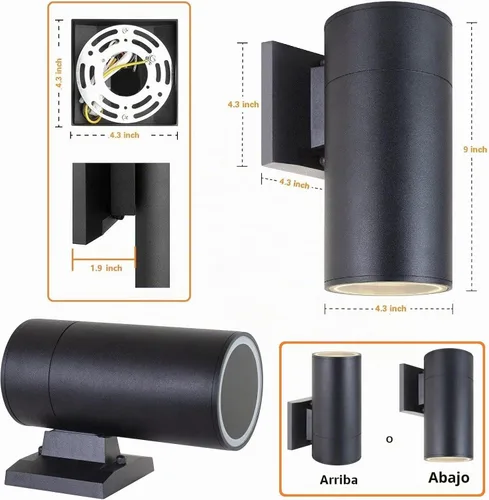 Vista 4 de Lámpara de pared para exteriores, iluminación exterior – Listado ETL, aluminio fundido a presión antioxidante, impermeable, diseño de cilindro