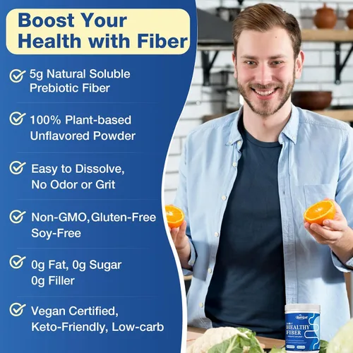 Vista 6 de Suplemento de fibra – Suplemento de fibra prebiótica en polvo, 0.18 oz de fibra soluble en polvo con acacia e inulina para la salud digestiva diaria