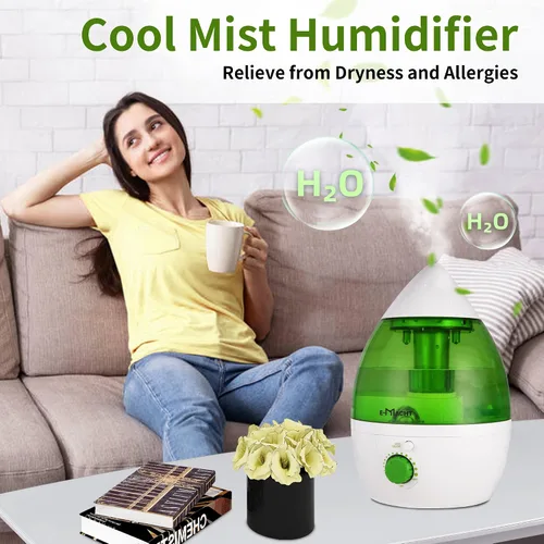 Vista 6 de Humidificador de niebla fría para dormitorio y habitaciones pequeñas, boquilla silenciosa de rotación de 360°, ajustable, luz nocturna y apagado