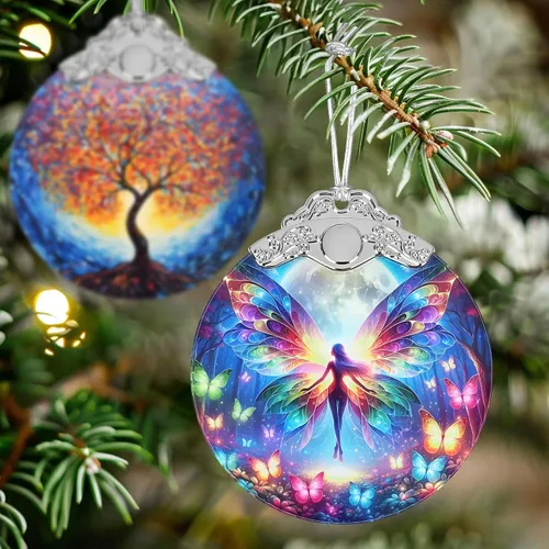 Vista 4 de Jocidea - Adorno de Vidrio Manchado de Elfo Mariposa - Adorno Navideño - Adornos Navideños para Árbol - Ideas de Regalos de Vacaciones - Intercambio