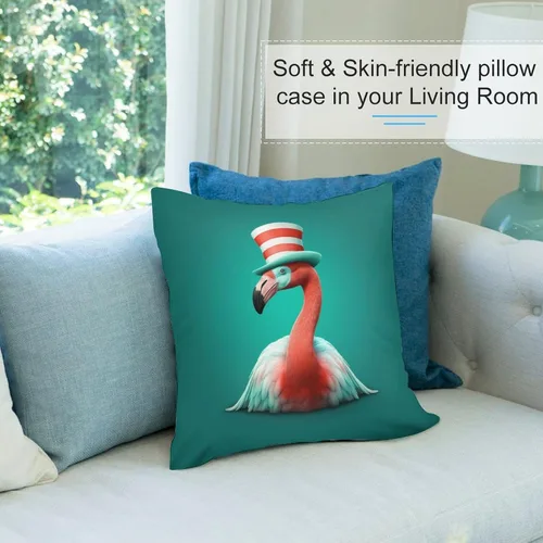 Vista 8 de Almohadas para exteriores, diseño de flamenco con sombrero de Papá Noel rojo y blanco, fundas de almohada de pájaros flamencos con sombrero de Papá