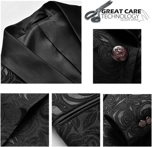Vista 6 de YFFUSHI Trajes de jacquard de 2 piezas para hombre, esmoquin, 1 botón, cuello chal, fiesta, cena, traje de boda