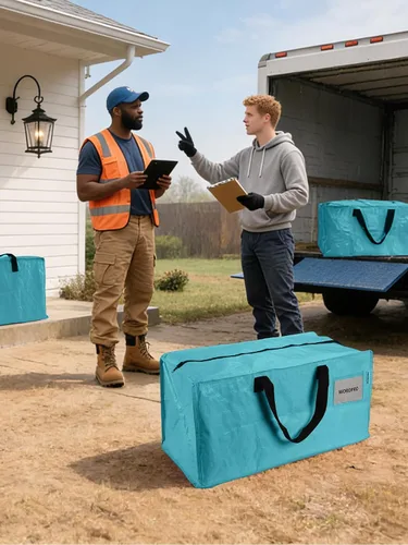 Vista 2 de WORKPRO 1 paquete de bolsas de mudanza extra grandes con cremalleras y asas de transporte, correas de mochila, bolsa de almacenamiento resistente
