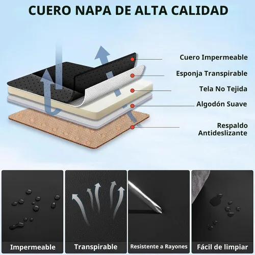 Vista 6 de Juego completo de 5 fundas de asiento de automóvil, fundas de asiento impermeables de cuero para autos, SUV, camiones, transpirables Juego completo