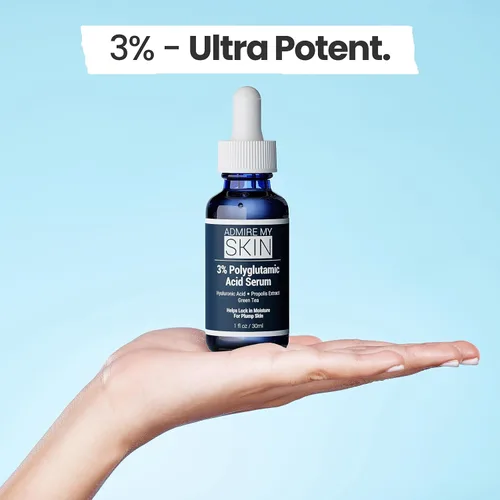 Vista 5 de Admire My Skin Suero facial de ácido poliglutámico orgánico – Potente hidratación y antienvejecimiento + ácido hialurónico + propóleos 1 oz