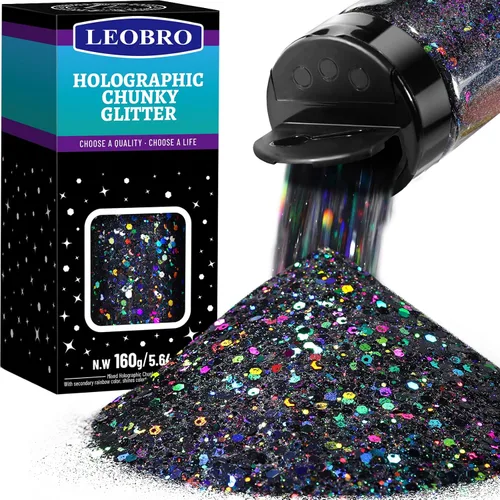 Vista 17 de Leobro - Purpurina blanca, 160g/5.64oz de purpurina holográfica gruesa para manualidades, resina, uñas, cuerpo, vasos, decoraciones de fiesta