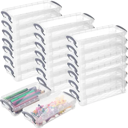 Vista 17 de Gueevin Caja de lápices de gran capacidad de plástico de 24 piezas, estuche de lápices transparente de plástico con tapa de cierre hermético, caja
