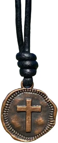 Vista 12 de Collar de Cruz de Cuero para Hombres - Moneda de Cruz para Hombre, Colgante Religioso, Collares de Medallón, Regalo de Navidad, Colgante Católico