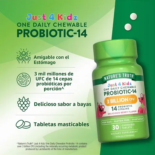 Vista 5 de Nature's Truth Probióticos para niños 30 tabletas masticables 3 mil