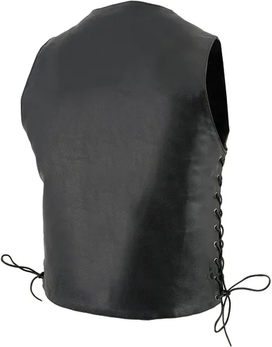 Vista 7 de Milwaukee Leather LKM3701 Chaleco clásico de cuero negro para hombre con cuello en V estilo motero con broches de búfalo y cordones laterales