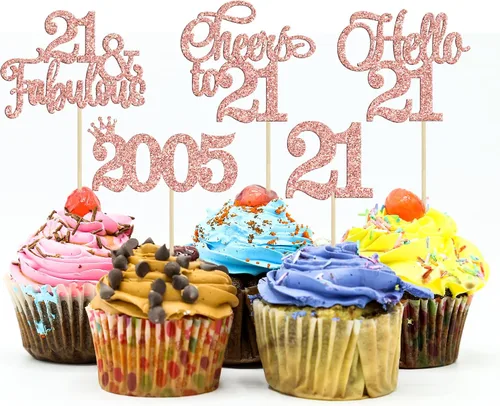 Vista 43 de Gyufise Paquete de 24 adornos negros para cupcakes de 10.º cumpleaños con purpurina negra 10 Ten Hello 10 Dights dobles desde 2015 para decoraciones