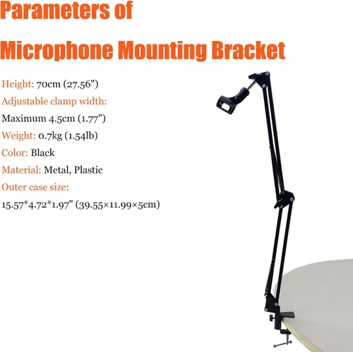 Vista 2 de Soporte de montaje de micrófono Micrófono Suspensión Boom Mic Soporte de brazo de tijera para Studio Broadcast Grabación Mic Stand
