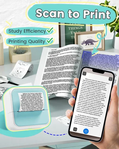Vista 4 de Mini impresora de calcomanías – Impresora de calcomanías de cápsulas de impresión y 3 rollos de papel, térmica portátil para fotos con aplicación