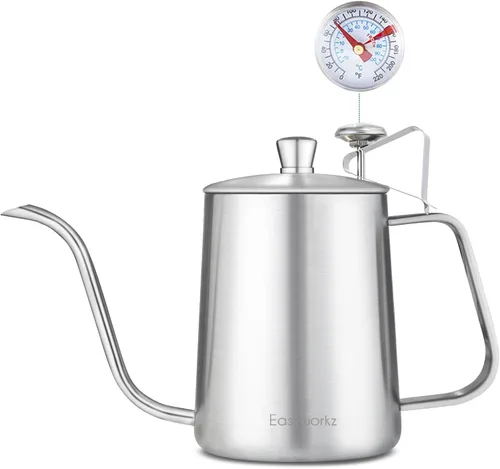 Vista 8 de Easyworkz Gage - Hervidor de café de cuello de cisne de 20 onzas con termómetro de acero inoxidable con boquilla larga y estrecha Negro