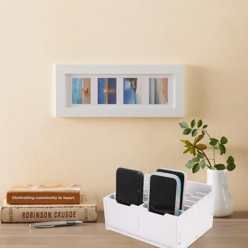 Vista 5 de Angoily Organizador de cajones de escritorio, bandeja organizadora de madera de bambú, divisor de teléfono celular de escritorio y contenedores