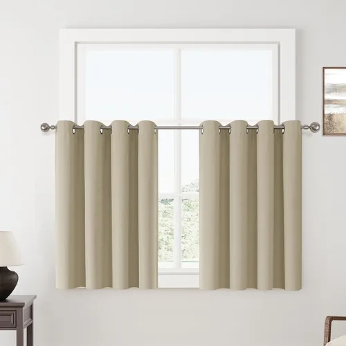 Vista 132 de ChrisDowa Cortinas 100% Opacas de Abedul Sólido de 45 Pulgadas de Largo, 2 Paneles para Dormitorio y Sala de Estar, Estilo Granja Oscurecedoras