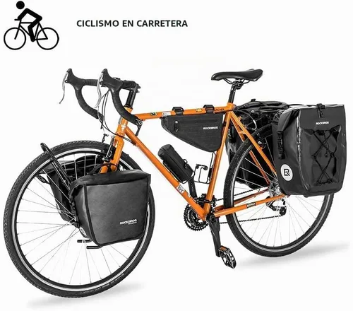 Vista 7 de ROCKBROS Bolsa de alforjas delanteras enrollables Bolsa de rack frontal para bicicleta Paquete de estante resistente con asa de transporte y correa