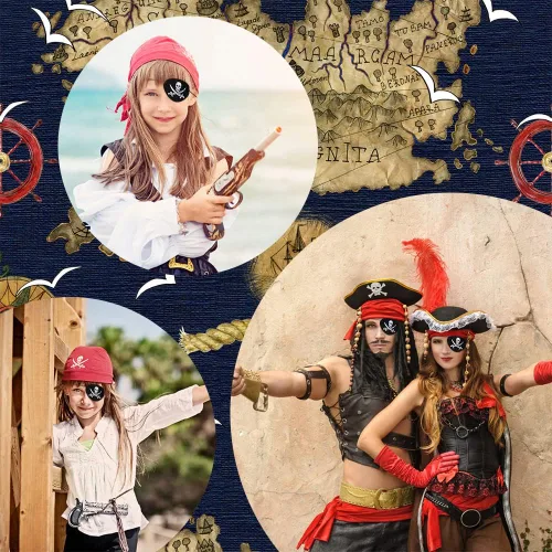 Vista 7 de AOMIG Parches de ojos de pirata, 12 piezas de máscara de fieltro negro con huesos cruzados de calavera para adultos y niños, disfraz de Halloween