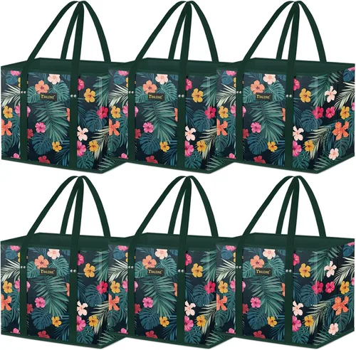Vista 32 de BALEINE 1 paquete de bolsas reutilizables para comestibles, bolsas de compras plegables para comestibles con parte inferior reforzada y asas Follaje