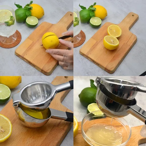 Vista 5 de Exprimidor de limón de acero inoxidable, diseño de agarre antideslizante resistente, prensa de jugo de mano, herramienta manual de exprimidor