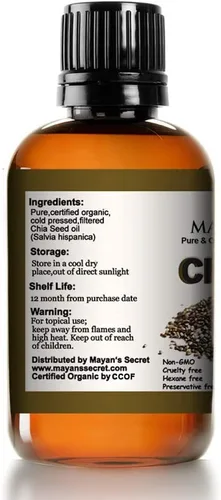 Vista 8 de Mayan's Secret Aceite de semilla de chía, certificado orgánico virgen por USDA, 100% puro y natural, virgen prensado en frío, sin refinar en botella