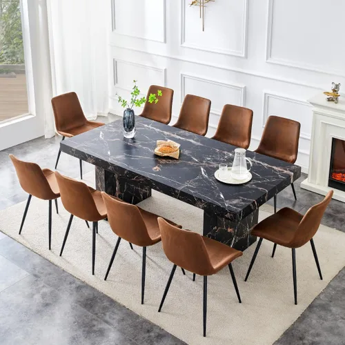 Vista 12 de gopop Mesa de comedor de mármol de 63 pulgadas, tablero de mesa de comedor MDF con patrón de mármol y base para cocina y comedor.
