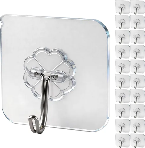 Vista 7 de Ganchos de pared – 33 libras máximo, transparentes, sin costuras, impermeables y resistentes al aceite, ganchos adhesivos resistentes para abrigos