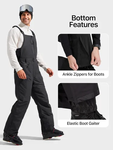 Vista 7 de FREE SOLDIER Overoles de esquí con peto para hombre, impermeables y con aislamiento Negro