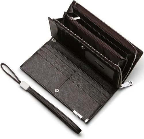 Vista 25 de Huztencor Billeteras largas para hombre de cuero RFID bloqueo billetera plegable con cremallera