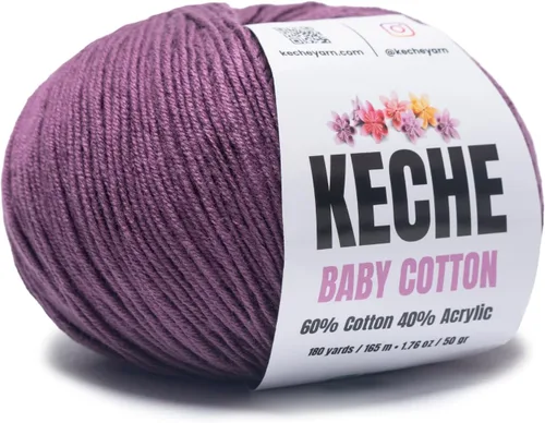 Vista 37 de Keche Algodón bebé, 60% algodón, 40% hilo acrílico, hilo de algodón suave para ganchillo y tejer, hilo amigurumi 1 madeja/bola, 1.76 oz (50 g), 180