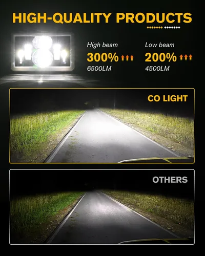 Vista 2 de CO LIGHT 2 faros delanteros LED de 4 x 6, haz sellado alto/bajo aprobado por DOT, señal de giro DRL blanca y ámbar, repuesto H4651 H4652 H4656 H4666