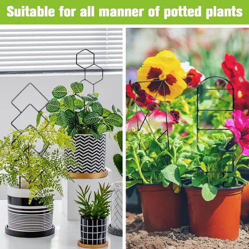 Vista 3 de Paquete de 4 enrejados metálicos para plantas de 15 pulgadas, soporte para plantas trepadoras pequeñas negras para vides en macetas de interiores