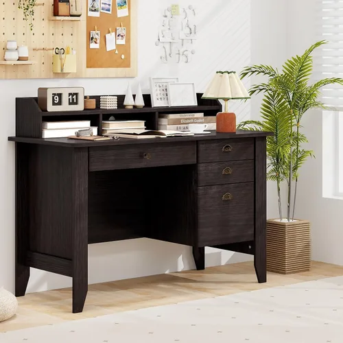 Vista 4 de Escritorio para computadora de 48 pulgadas con 4 cajones de almacenamiento y mesa ejecutiva de madera para PC y portátil